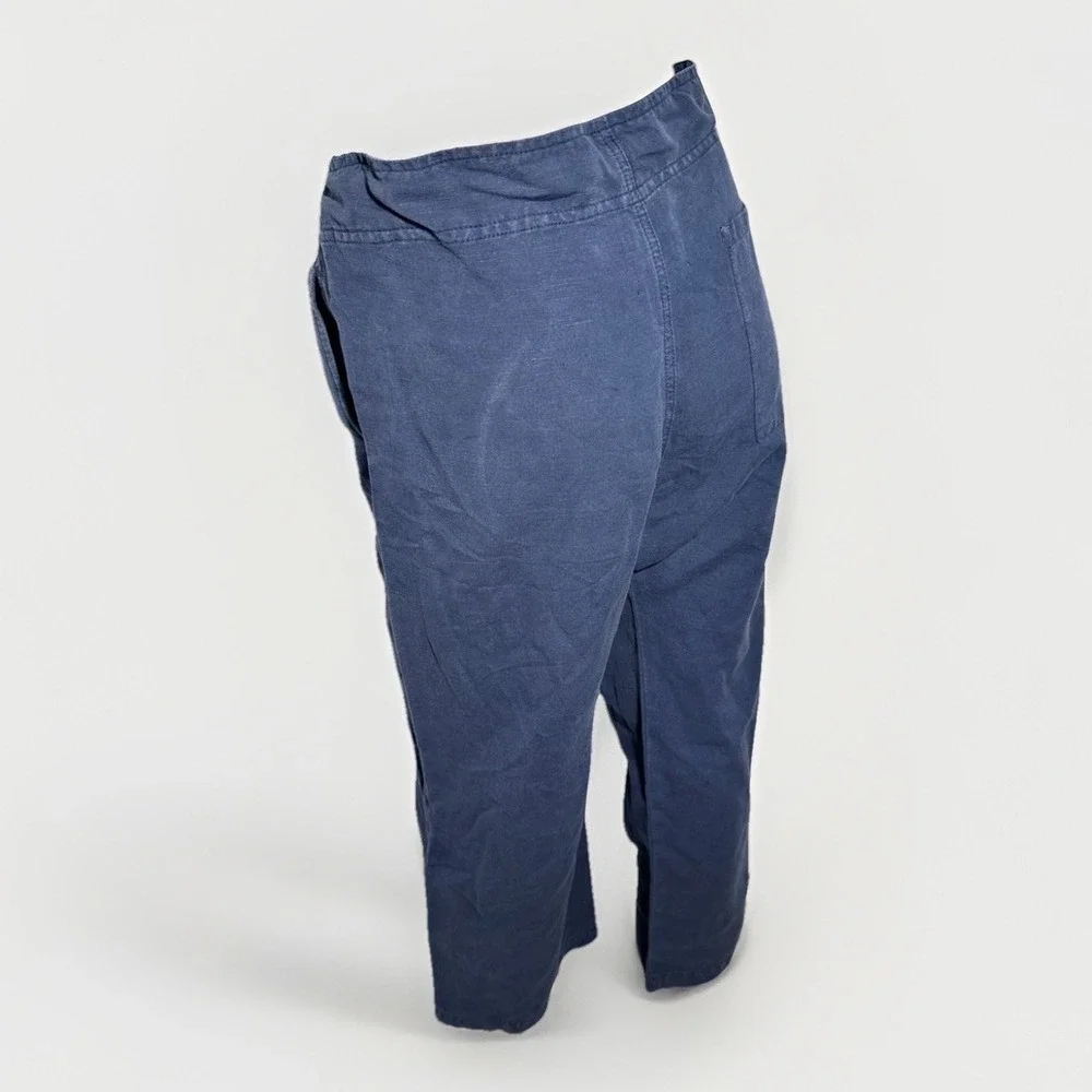 NSF Navy Blue Paperbag Waist Cropped Linen Blend Wide Legs Pants Size S/M New